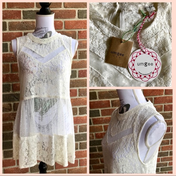 Umgee Ivory Sheer Lace Boho Tunic NWT M - Picture 2 of 3